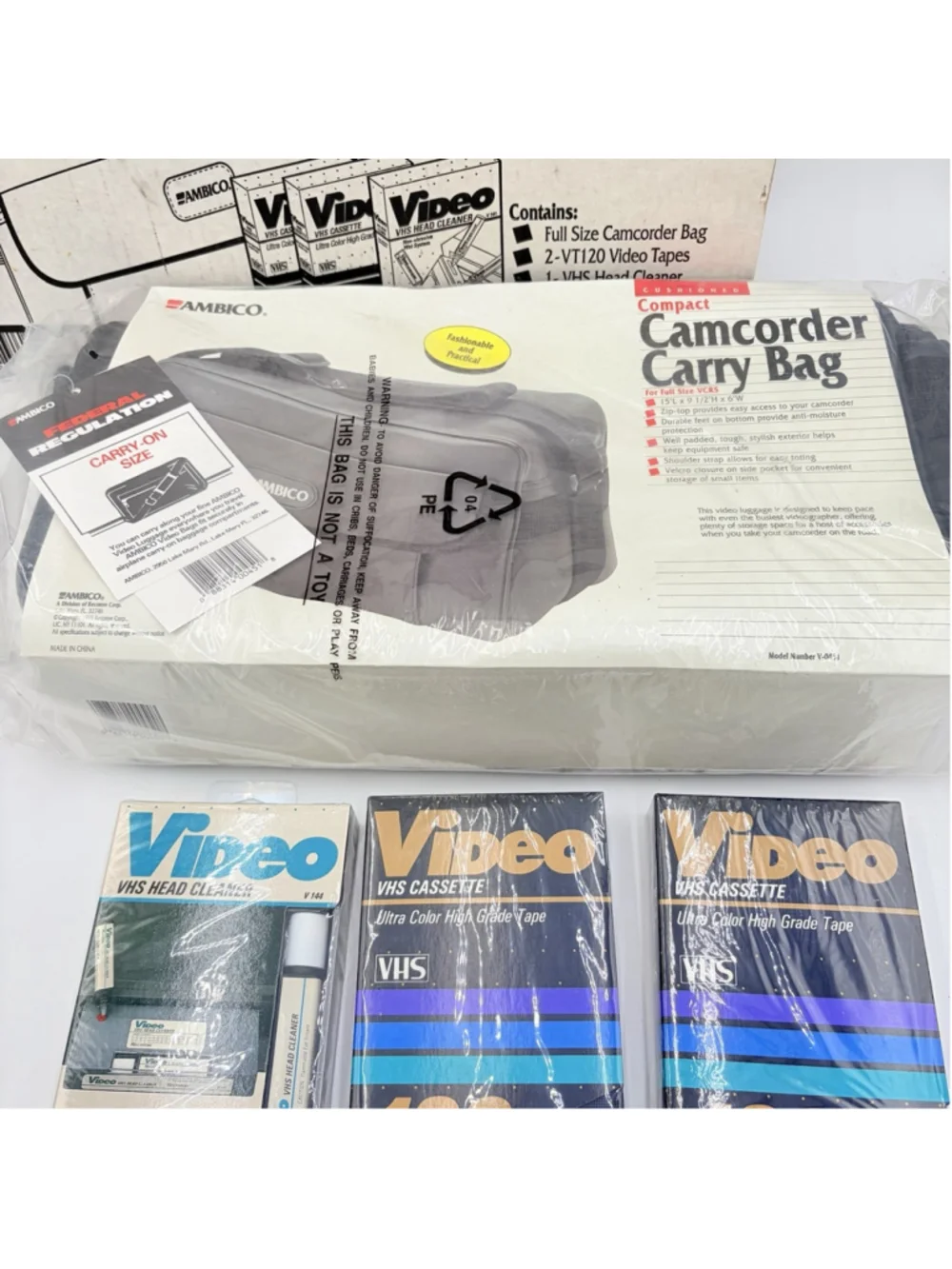 NEW AMBICO 52164 Camcorder Starter Kit V-0451 Bag 2 VT120 VHS Tapes V144 SEALED